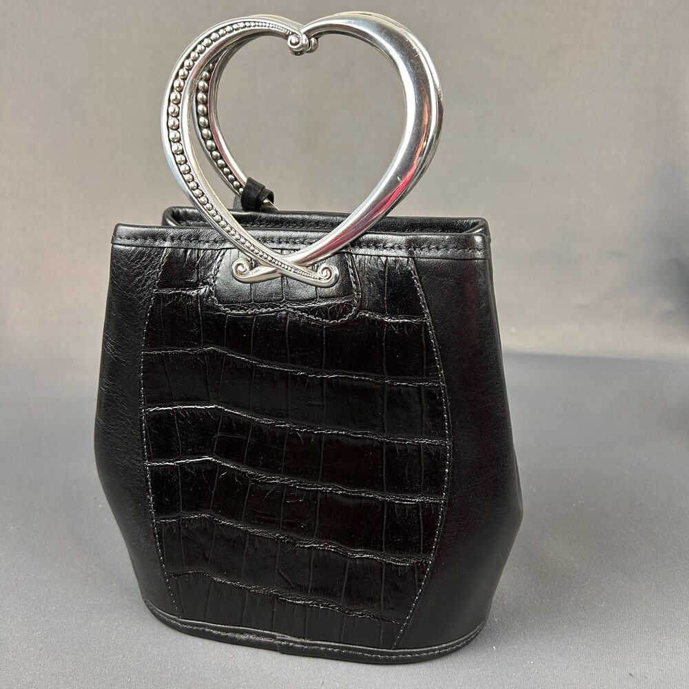 Brighton Corazon Black Embossed Leather Silver Heart Handles NEW - Picture 11 of 16